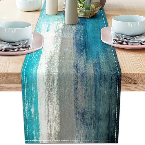 Elegant Teal Grey Table Runner for Family Diners