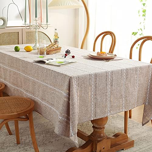 Stylish 60x84 inches Farmhouse Style Linen Tablecloth for Rectangle Tables