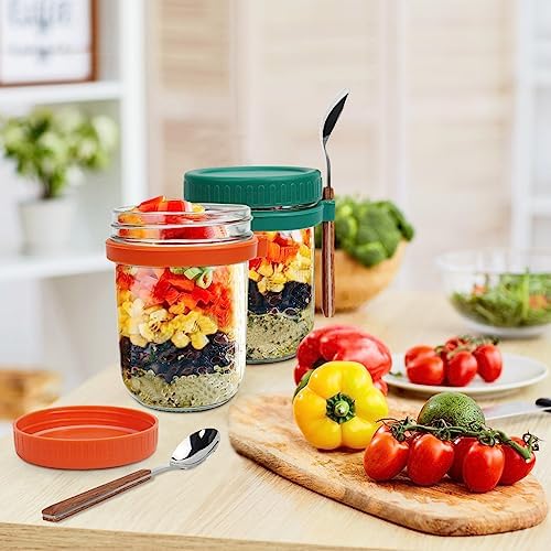 6-Piece Glass Overnight Oats Vessel Set with Lid and Spoon Holder