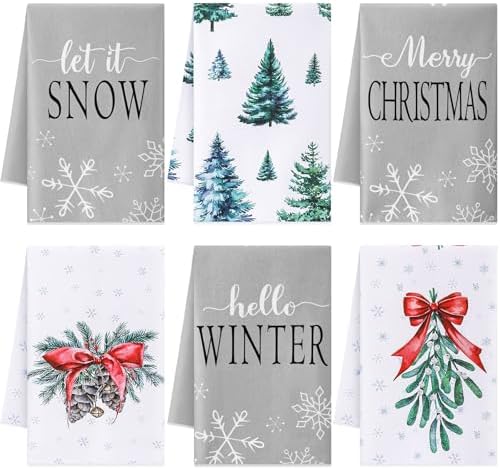 Macarrie 6 Pcs Christmas Kitchen Towels Set