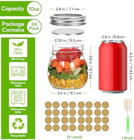 10 oz Mason Jars with lids 24 pack premium quality