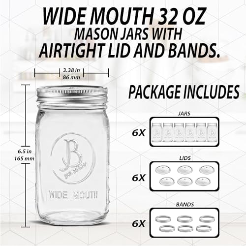 jar boss wide mouth mason jars 32 oz 6 pack
