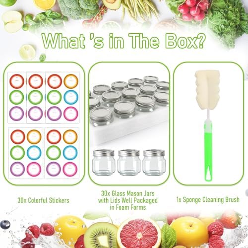 AuroTrends Mason Jars 8 oz 30Pcs Set