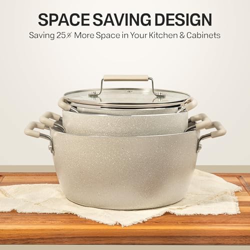 Granitestone Non-Stick Pots Set for Kitchen Mastery Space-Saving Durable