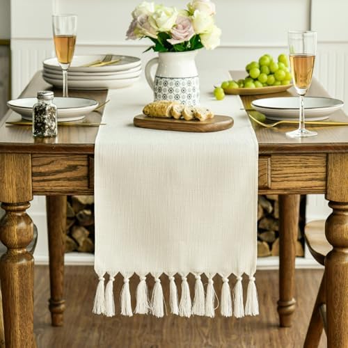 Versatile Table Runner - Beige Tassel Boho Linen Blend