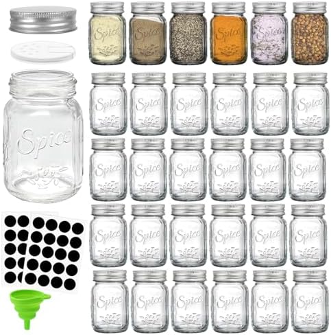 Coloch 30-Piece 4 Oz Glass Mason Spices Jars with Shaker Lids Labels