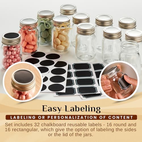 Mini Mason Jars with Chalkboard Labels Lids 12 Pack