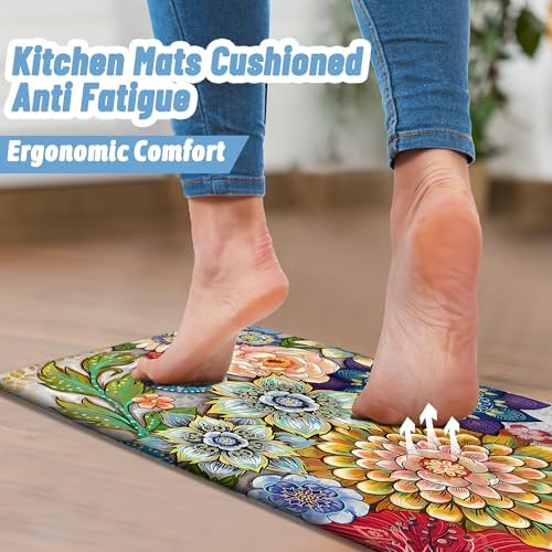 Boho Floral Kitchen Rugs