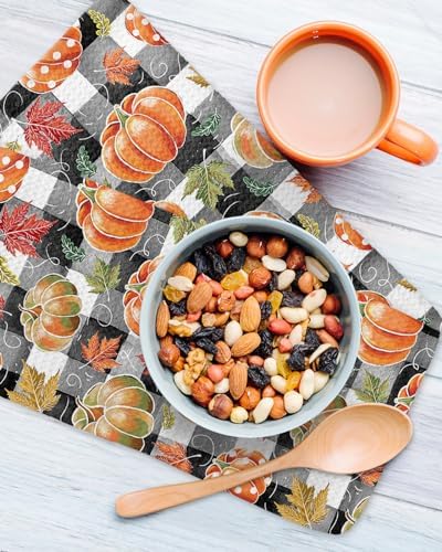 Buffalo Plaid Pumpkins Dish Towels Set