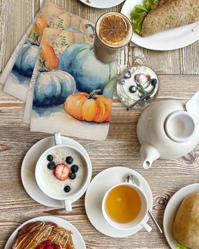 Blue Orange Pumpkins Hand Towels Set