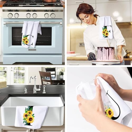 Monogrammed Sunflower Hand Towels Personalized Initial Kitchen Gifts for Women