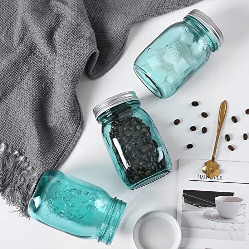 Sturdy 16 oz Teal Mason Jars with Sealed Lids