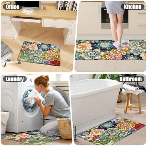 Boho Floral Kitchen Rugs