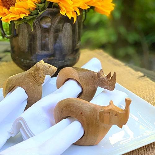 6 Hand-Carved Animal Napkin Rings