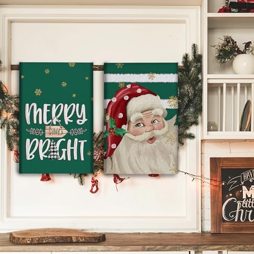 Nostalgic Christmas Kitchen Towels Set of 2 Green Xmas Dish Hand Towels