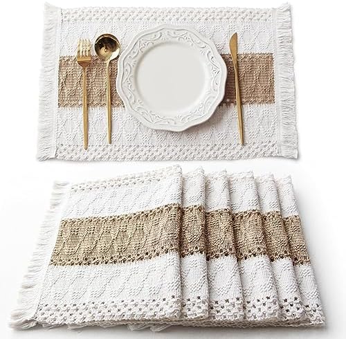 FEXIA Boho Placemats Set of 6 - Fall Christmas Kitchen Linens