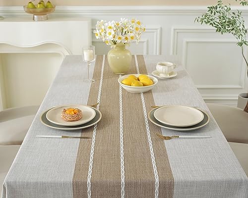 Alsoo Rectangle Tablecloth Waterproof Cotton Linen Rustic 55x90 Inches