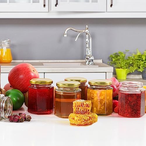 BIGIVACA 30 Pack 6 Oz Hexagon Glass Jars with Gold Lids