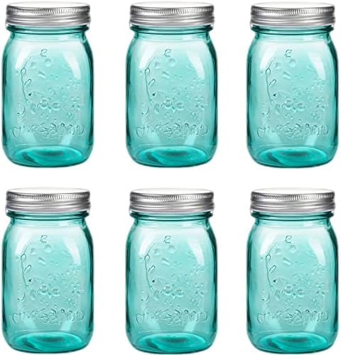 Sturdy 16 oz Teal Mason Jars with Sealed Lids