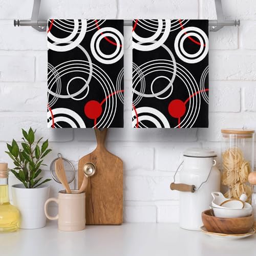 Cukemip Modern Black Red Retro Dish Towels Set of 2