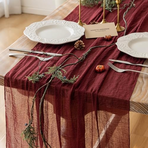 Rustic Boho Table Runner Red Cheesecloth