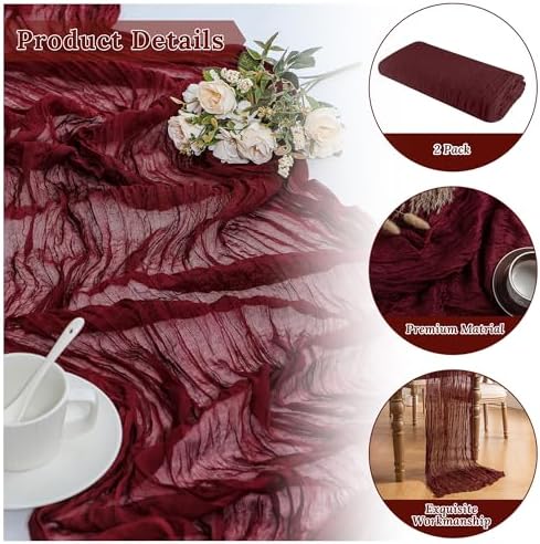 Elegant 2-Pack Burgundy Table Runner for Weddings and Parties