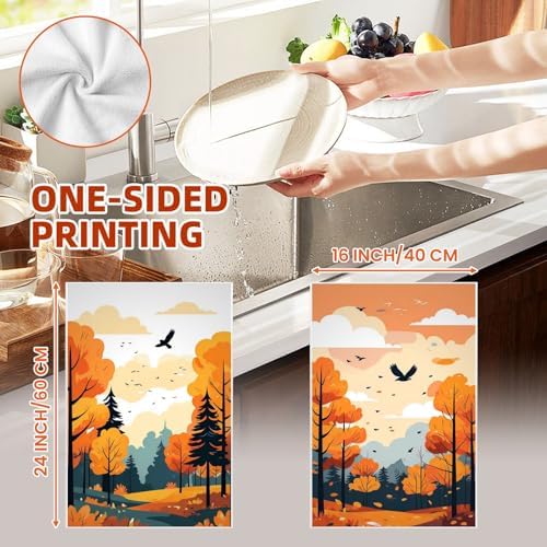 Oeught Autumn Pattern Tea Towels Set of 4 16x24