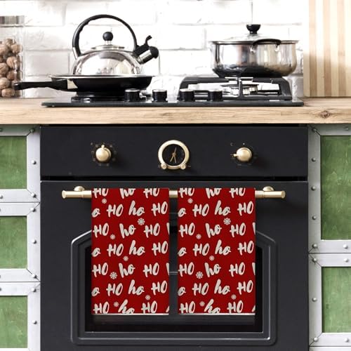 Sparkling Christmas Kitchen Towels Festive Ho Ho Ho Design Machine Washable Durable