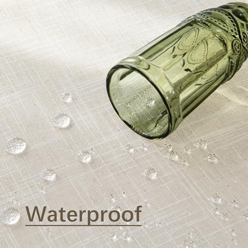 Natural Linen Textured Tablecloth Water Resistant