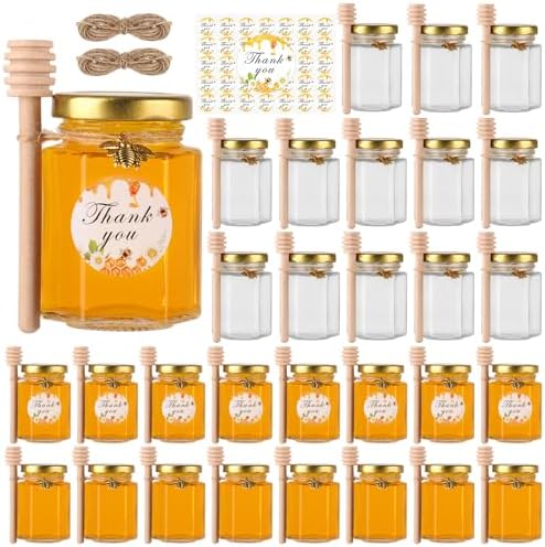 Bigivaca 4 oz Glass Honey Jars with ejected caps 30 pack