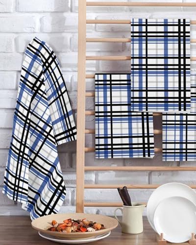 Habitucy Blue Black Plaid Hand Towels Set Retro Farmhouse Kitchen