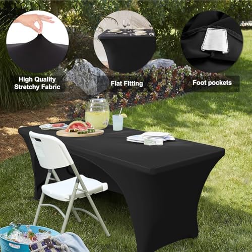 ABCCANOPY 6 ft Black Stretch Table Cover Open Back Fitted