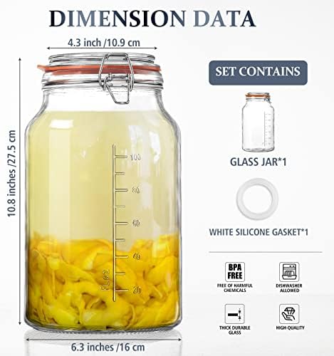 Folinstall Super Wide Mouth 1 Gallon Glass Jar with Airtight Lid