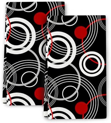 Cukemip Modern Black Red Retro Dish Towels Set of 2