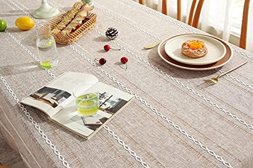 Stylish 60x84 inches Farmhouse Style Linen Tablecloth for Rectangle Tables