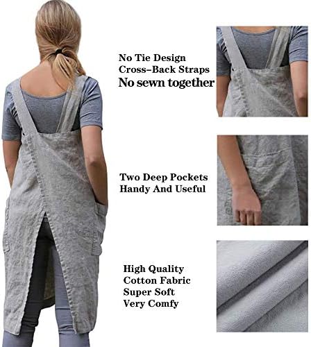 Cotton Linen Apron Women Cross-Back - Pinafore