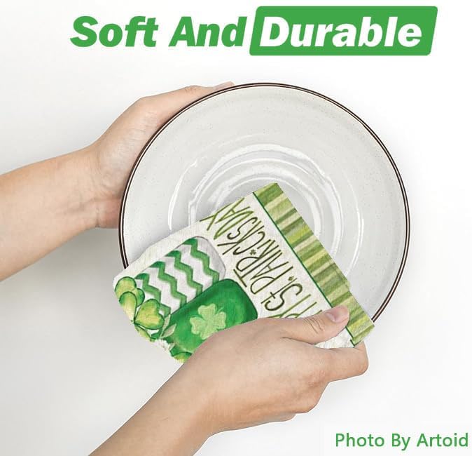 St Patricks Day Kitchen Dish Towels Set of 2 Four-Leaf Clover Design