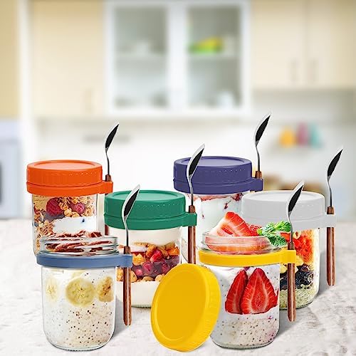 6-Piece Glass Overnight Oats Vessel Set with Lid and Spoon Holder