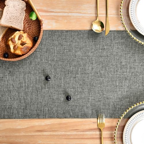 NEWISHER Farmhouse Rustic Table Runner 13x48-inch Dark Grey Faux Linen Table Runner