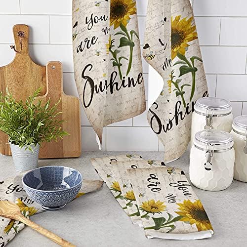 Rustic Sunflower Kitchen Towels Quilted Microfiber Durable Soft