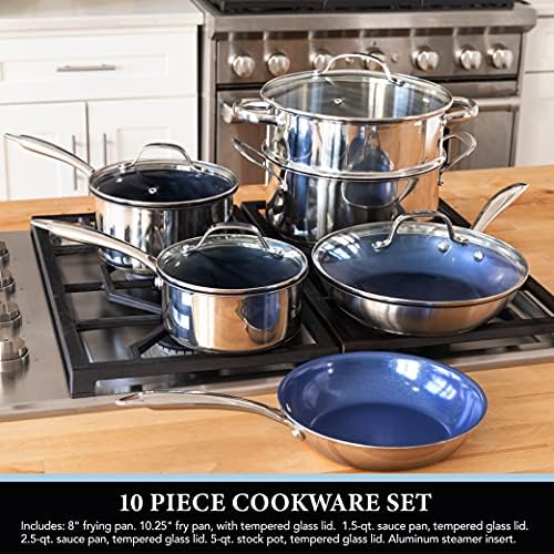 Stainless Steel Cookware Set Durable Nonstick with Tempered Glass Lids