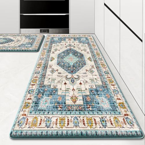 HappyTrends Boho Anti-Fatigue Kitchen Mat Set for Ergonomic Comfort