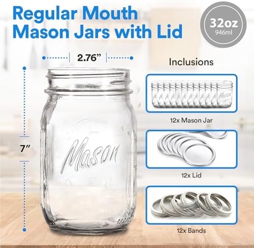 Mason Jars 12Pack of 32oz Airtight Made in USA