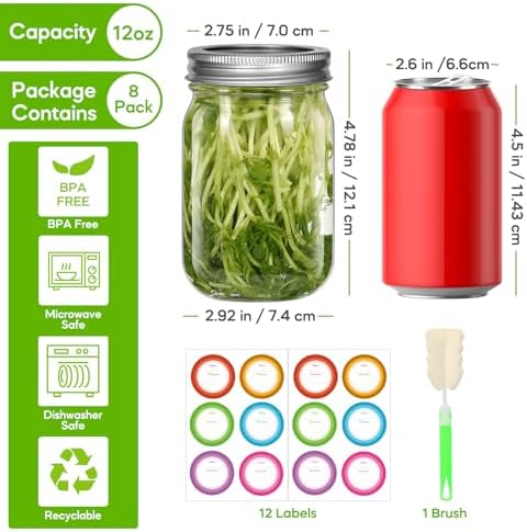 8 x 12 oz Glass Mason Jars