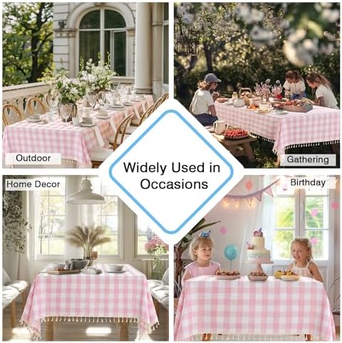 100 Cotton Checkered Tablecloth with Tassels