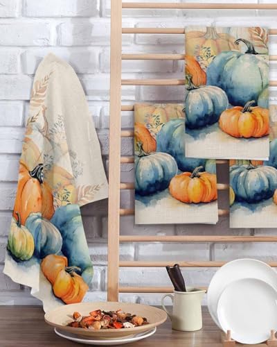 Blue Orange Pumpkins Hand Towels Set