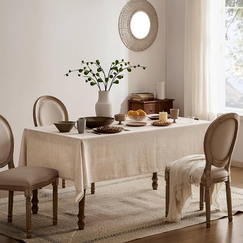60x84 inch water-resistant linen tablecloth farmhouse style