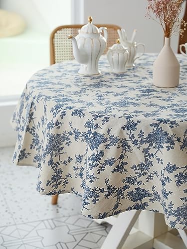 Pastoral 60-Inch Round Tablecloth Floral Linen Tablecloth Washable Dust-Proof