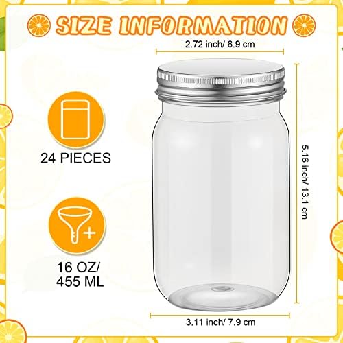 Gerrii 24-Piece 16 oz Clear Plastic Mason Jars