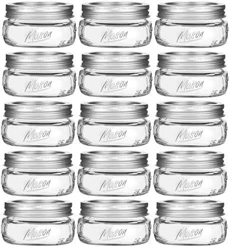 16 Pack 8 oz Wide Mouth Mason Jars with Silver Lids Bands